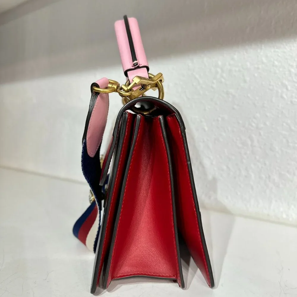 Gucci Tri-Color Leather Queen Bees Top Handle Shoulder Bag Crossbody